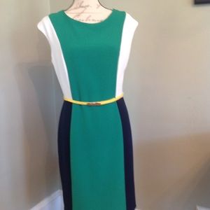 Dress Barn color block dress navy/green/wh sz8 $27